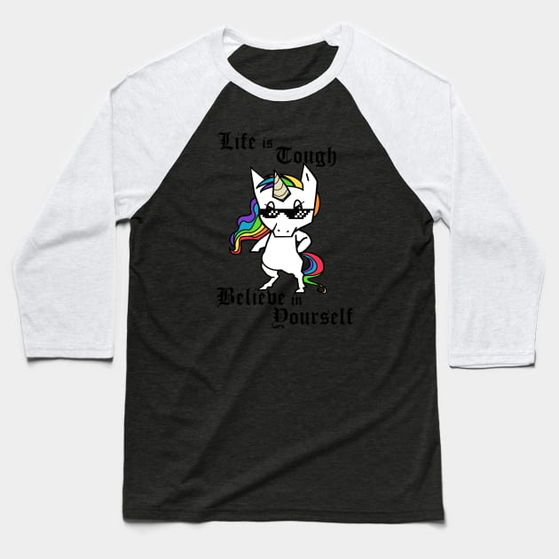 Tought Unicorn Baseball T-Shirt by Zefkiel